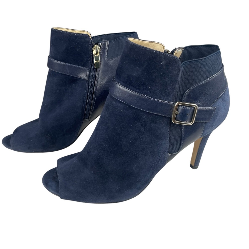 Marc Fisher Blue Suede Peep Toe High Heel Ankle Boots 9M